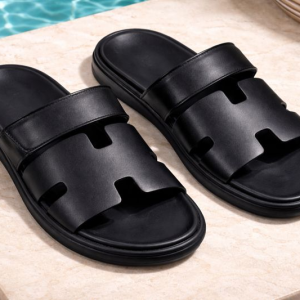 emium Black Hermes-Style Men’s Slides – Luxury Comfort Made Easy
