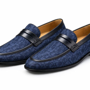Luxury Navy Patterned Loafers – Premium Men’s Dress Slip-Ons